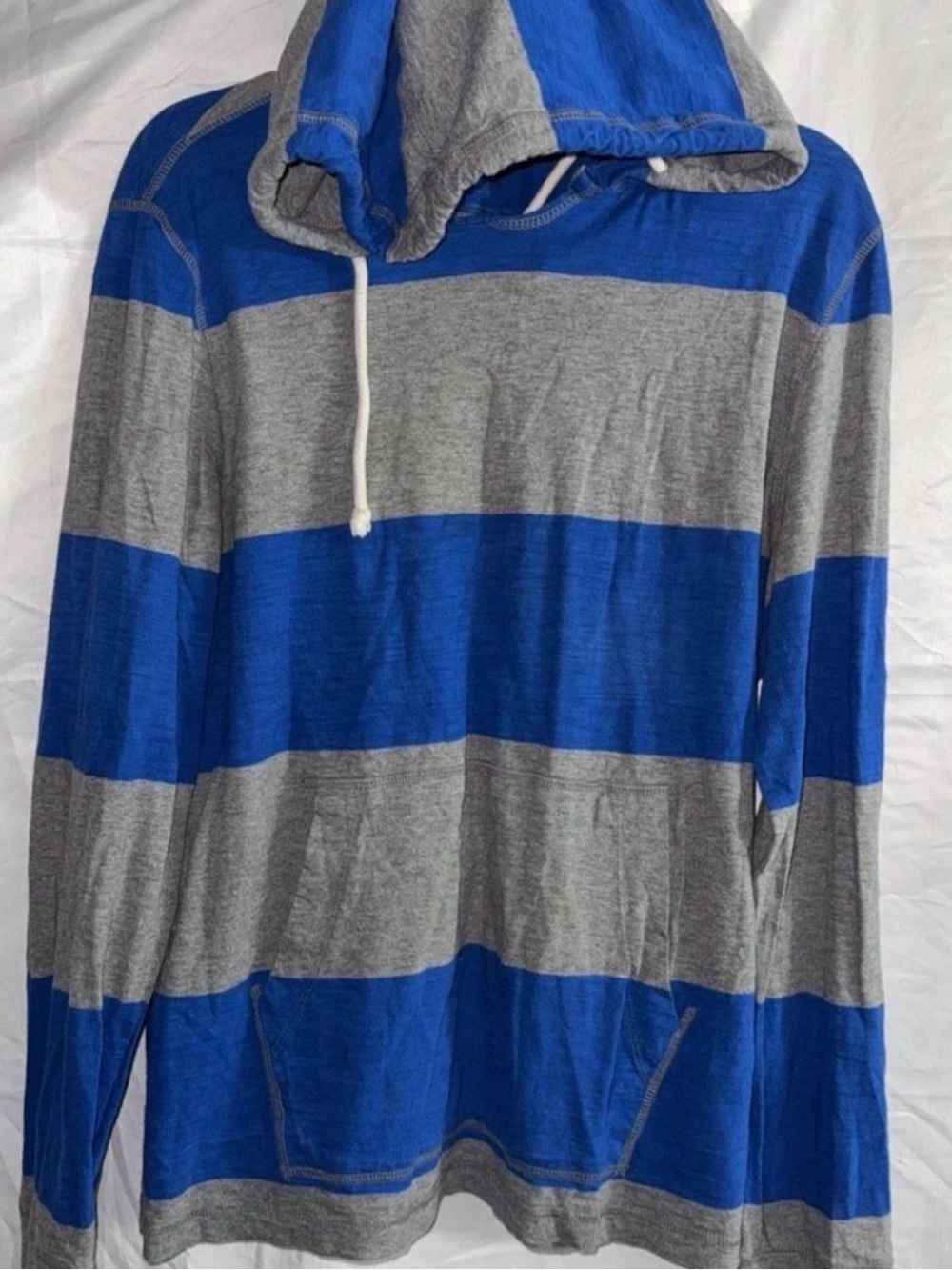 Aeropostale Blue and Gray Striped Long-Sleeve Hooded Tee